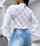 Design Jacquard Slim Long Sleeve Shirt Top