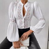 Long Sleeved Women'S White Lace Shirt