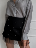 Women'S Black Lace Beaded Skirt