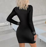 Solid Color Women'S Rhinestone Long Sleeved Tight Dress