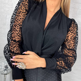 Women'S Solid Color Mesh Splicing V-Neck Jumpsuit Tops