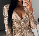 Temperament V-Neck Long sleeved Sequin Dress