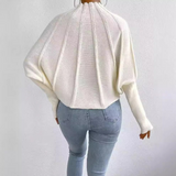 High Neck Solid Color Long Sleeved Knitted Bat Sleeve Sweater