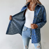 Women'S Retro Heart-Shaped Jacquard Casual Denim Jacket