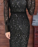 Fashion Temperament Pearl Mesh Long Sleeve Dress