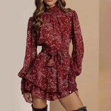 Temperament High Waist Long-Sleeved Dress