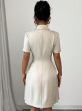 Elegant V-Neck Double Breasted Short Sleeved Dress