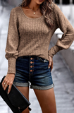 Round Neck Slim Solid Color Long Sleeved Top