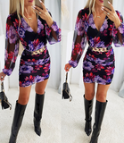 Temperament Flower Mesh Long Sleeve Dress