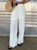 Solid Color Embroidered Casual Pants