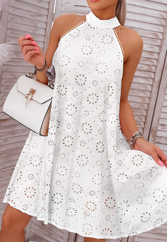 Casual Printed Sleeveless White Dress