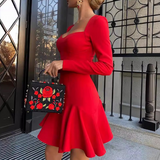 Elegant Women'S Red Long Sleeved Dress