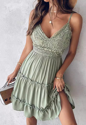 V-Neck Lace Splicing Sleeveless Dress