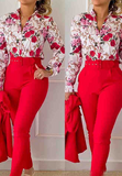 Fashion Casual Red Print Two Piece Set
