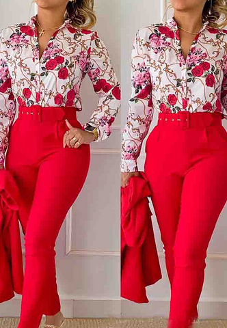 Fashion Casual Red Print Two Piece Set