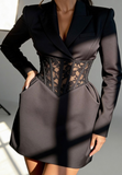 Women'S Sweet Long Sleeved Lace Splicing Dress