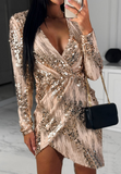 Temperament V-Neck Long sleeved Sequin Dress