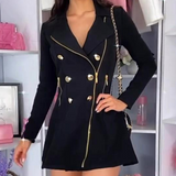 Women's Fashion Design Long Sleeve Button Zipper Dress