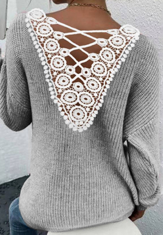 Long Sleeved Temperament V-Neck Splicing Sweater