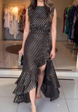 Black Sleeveless Irregular Ruffle Edge Dress