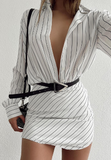 Sexy Striped Long Sleeved Tight Fitting Dress