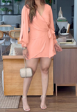 Solid Color V-Neck Backless Long Sleeve Dress