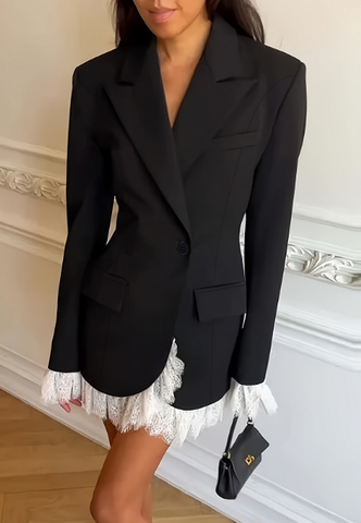 Fashion Women'S Long Sleeved Lace Splicing Dress