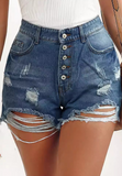 Retro Blue Ripped Denim Shorts