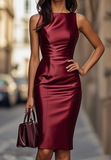 Temperament Fashion Sleeveless Solid Color Hips Dress