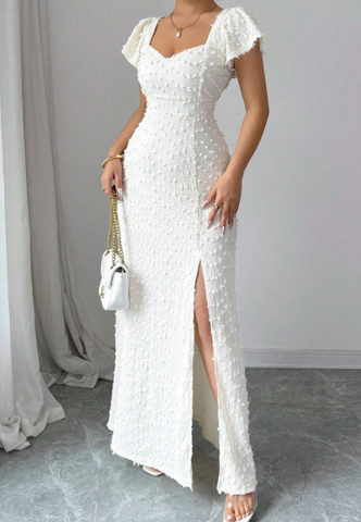 Elegant Temperament Long Sleeves White Dress