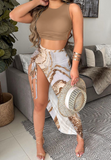 Solid Color Printed Sleeveless Two Piece Set
