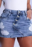 Sexy Button Patched Irregular Denim Skirt