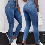 Fashion Bead Button Tight Jeans