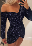 Long Sleeved Fashion Women'S V-Neck Sequins Slim Dress