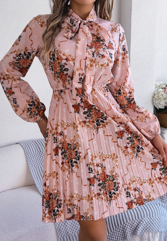 Women Elegant Flowers Long Sleeved Dress