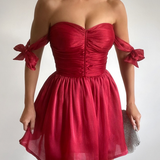 Elegant Red Temperament, Solid Color Sleeveless Dress