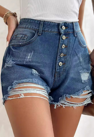 Fashion Blue Hole Denim Shorts