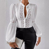 Long Sleeved Women'S White Lace Shirt