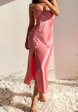 Casual Pink Strap Sleeveless Slit Dress