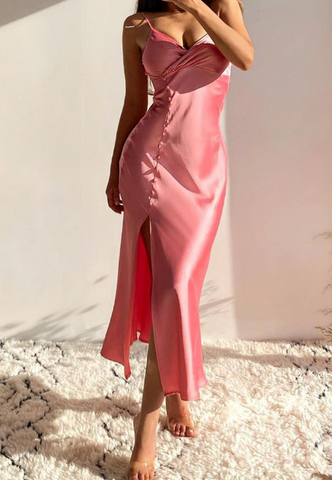 Casual Pink Strap Sleeveless Slit Dress