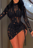 Women'S Fashion Sexy Long Sleeve Mesh Iron Diamond Dress