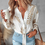 Casual Embroidered Leaf Shirt Top