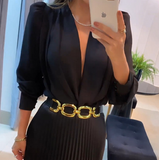 Elegant Black Long Sleeved Deep V-Neck Dress