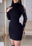 Hot Pressed Long Sleeved Tight Fitting Hip Dress