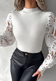 Solid Color Lace Long Sleeve Splicing Tops