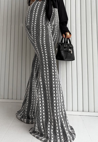 Slim Striped Elastic Flared Pants Casual Pants