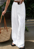 Solid Color Embroidered Casual Pants
