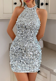 Elegant Temperament Hanging Neck Sequin Dress