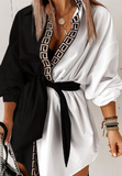 Vintage Black And White Contrasting Long Sleeved Dress
