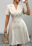 Elegant V-Neck Double Breasted Short Sleeved Dress